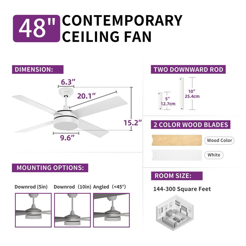 48" Ceiling Fan with LED Lights and Remote Control