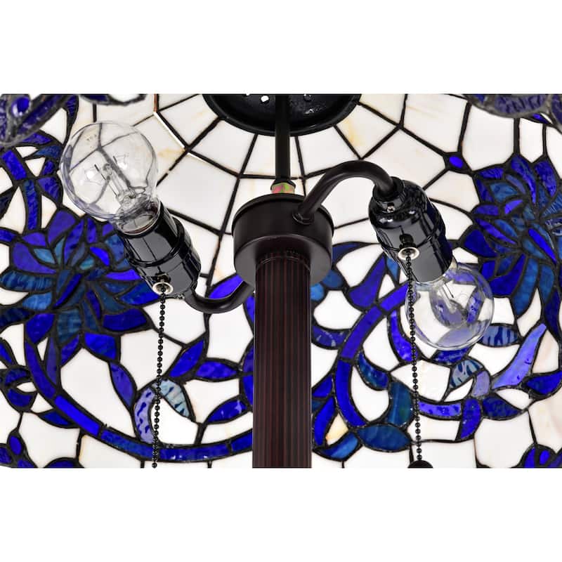 Rexi 18-inch Blue/White Flower Design Glass/Bronze Tiffany-Style Floor Lamp