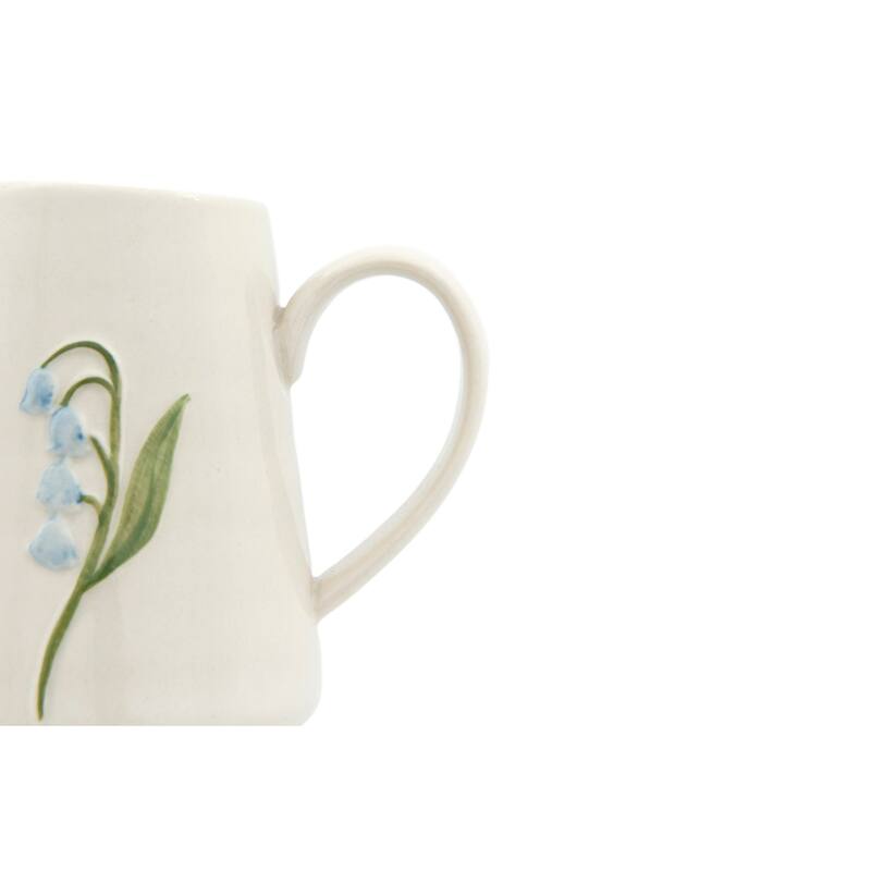 White Stoneware Creamer with Hand-Painted & Embossed Birds (Set of 6 Designs)