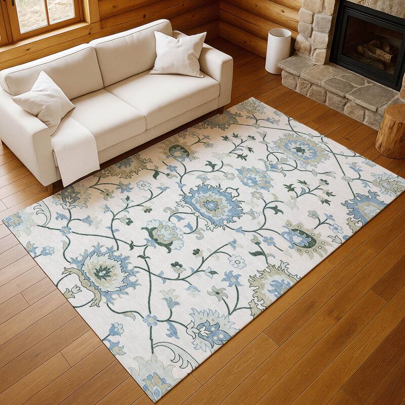 Machine Washable Indoor/ Outdoor Traditional Serena Chantille Rug