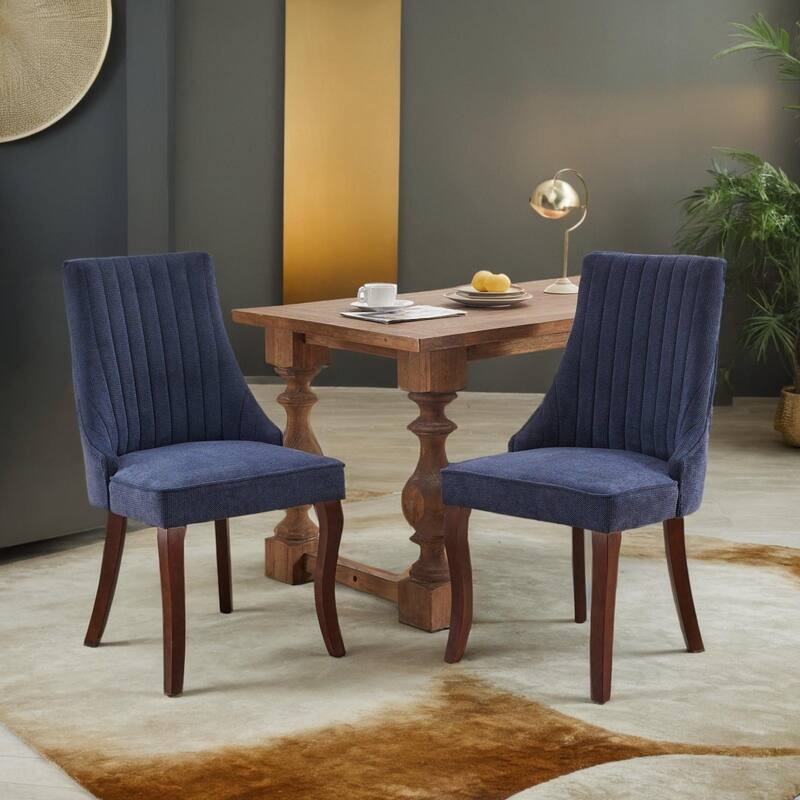 Rayon Cloth Flocking Linen Dining Chairs Channel Kitchen Dinner Chair Comfy Fabric Upholstered Accent Chair Wood Legs,Set of 2