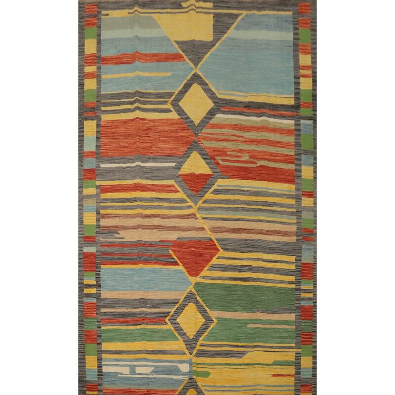 Hand Woven Oriental 100% Wool Carpet Southwestern Tribal Multi-Colored Kilim Area Rug - 8' 5'' X 5' 11''