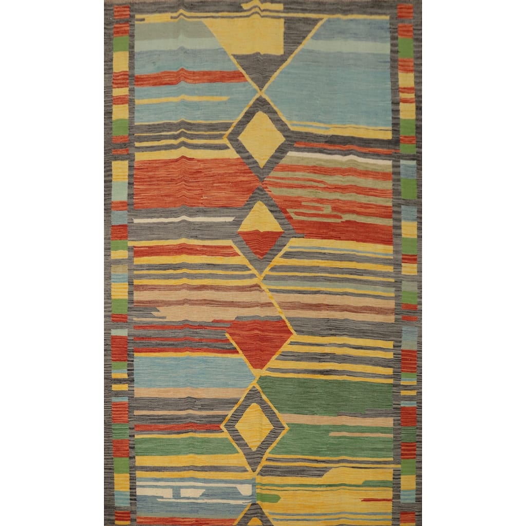Hand Woven Oriental 100% Wool Carpet Southwestern Tribal Multi-Colored Kilim Area Rug - 8' 5'' X 5' 11''