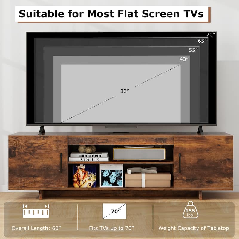Modern TV Stand with USB Ports and Cable Holes for 65 Inch TVs - 60" x 15.5" x 17.5"