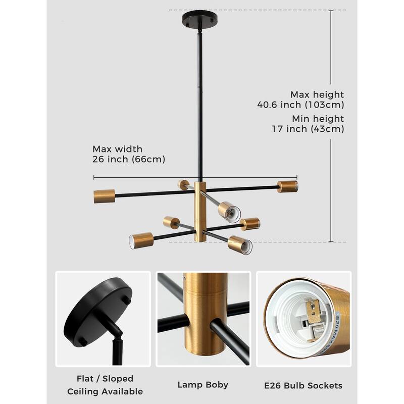 26 in. 8Light Modern Sputnik Chandelier Light Fixture for Kitchen