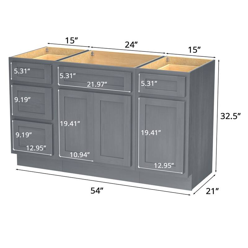 Vanity Art 54" Oak Freestanding Bathroom Vanity Cabinet without Top