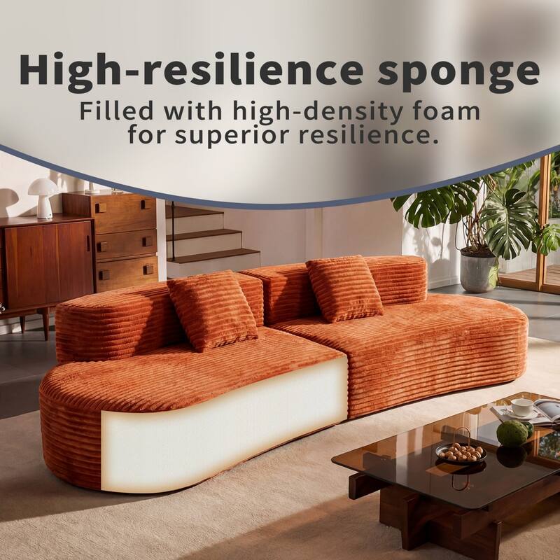 108.66" Curved Corduroy Sectional Sofa, No Assembly Required