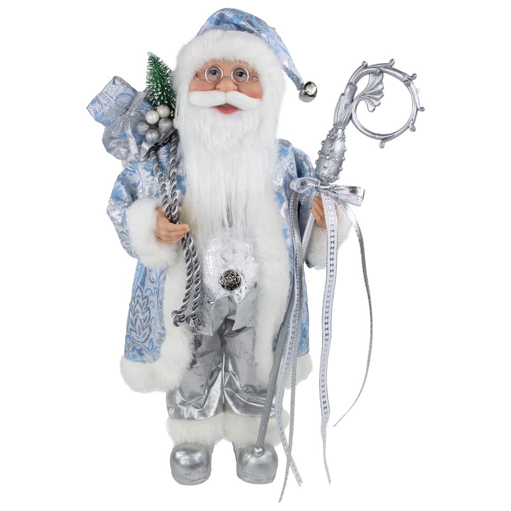 16" Ice Palace Santa Claus with Staff and Bag Christmas Figure