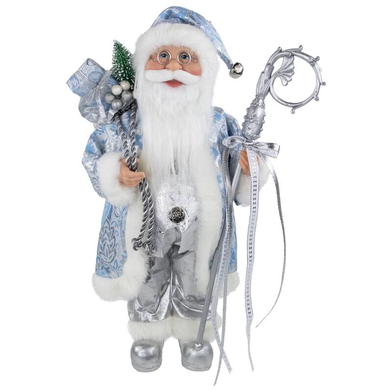 16" Ice Palace Santa Claus with Staff and Bag Christmas Figure