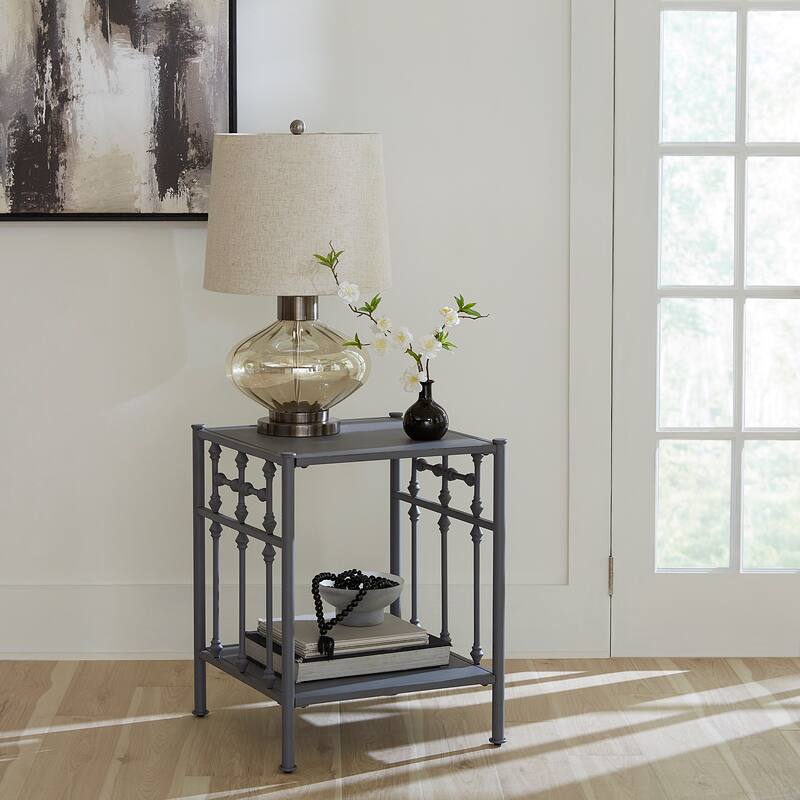 Vintage Series Distressed Metal Open Nightstand - Black