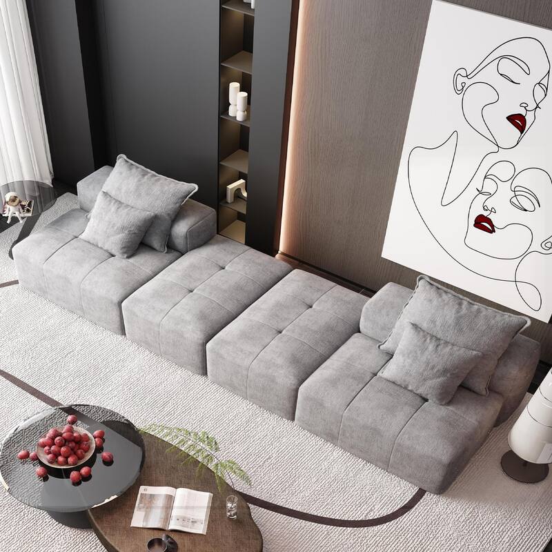 Modern Oversized Modular Sectional Sofa with 2 Ottoman and 2 seat, with 4 Pillows,4 PCS DIY Combination Tufted Sofa