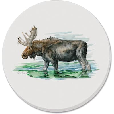 Lake Moose 4 Pack Absorbent Stone Coasters with Protective Cork Backing Made in The USA Artistic Absorbent Easily Wipes Clean