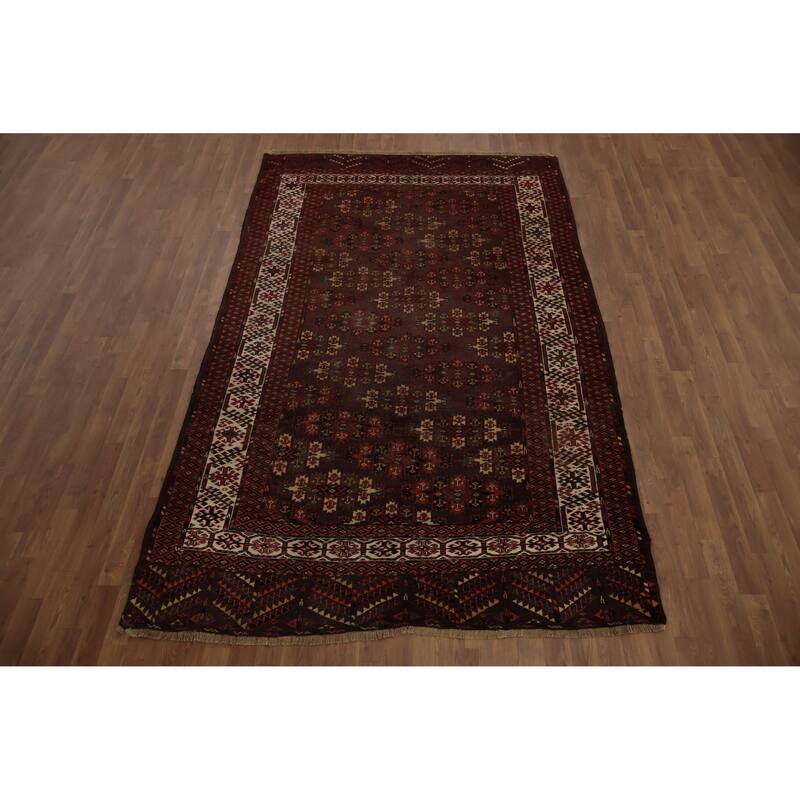 Hand Knotted Oriental 100% Wool Carpet Traditional Geometric Red Bokhara Area Rug - 9' 5'' X 5' 10''