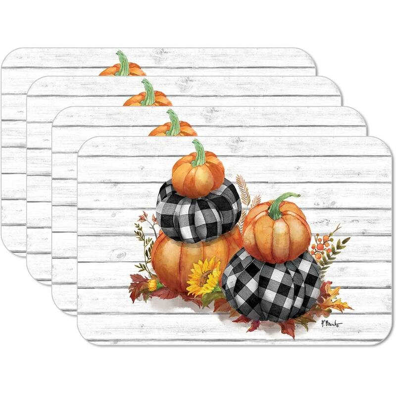 CounterArt Rustic Fall Reversible Easy Care Flexible Plastic Placemat 4 Pack Made in The USA - Set of 4