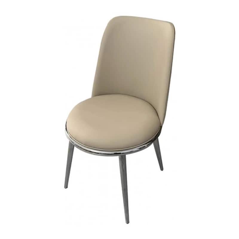 Relli Side Dining Chair Set of 2, Silver Metal, Taupe Faux Leather Round Seats