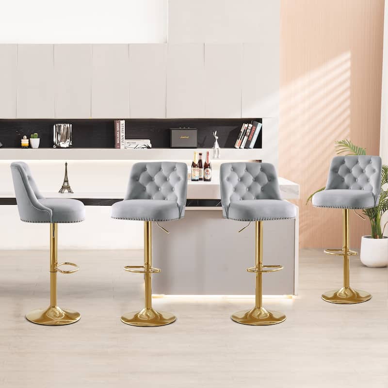 HOMYKA 360 Degrees Swivel Velvet Bar Chair With Adjustable Height Set of 6