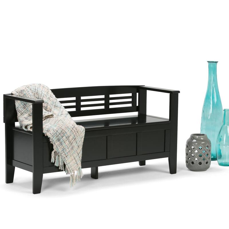 WYNDENHALL Chandler SOLID WOOD 48 inch Wide Contemporary Entryway Storage Bench - 48'' x 17'' x 25.2 - Black