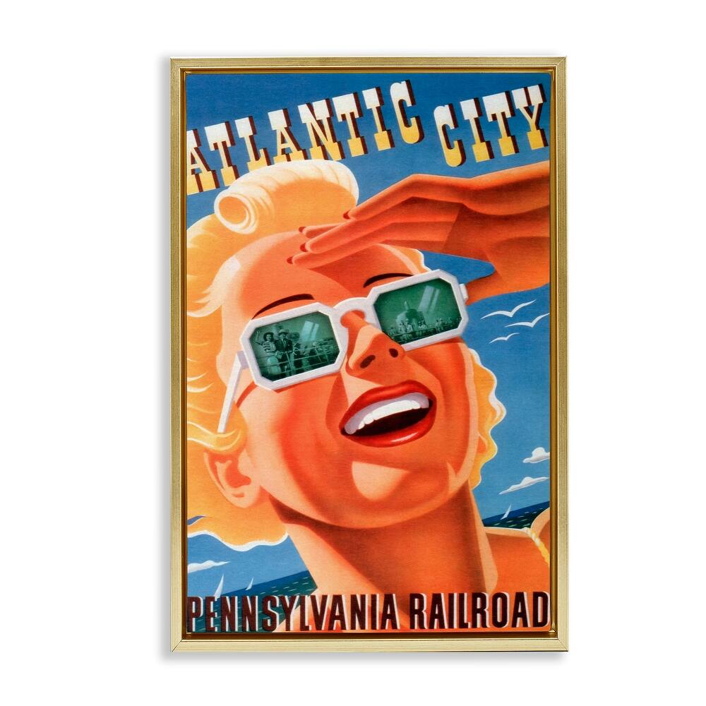 Stupell Atlantic City Vintage Woman Framed Floater Canvas Wall Art Design By Marcus Jules