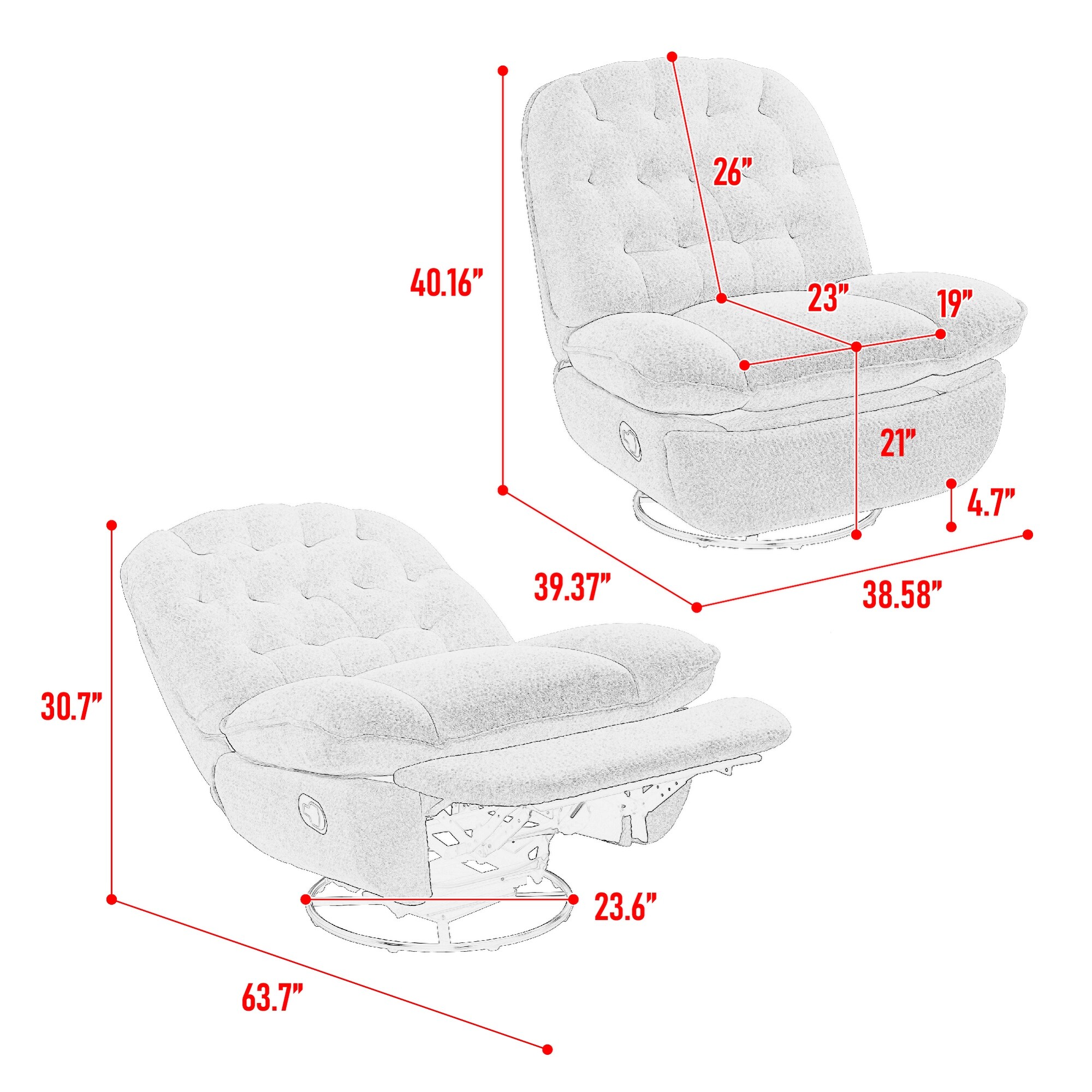 Chenille Glider Chair 360° Rotating Lounge Chair with Metal Base