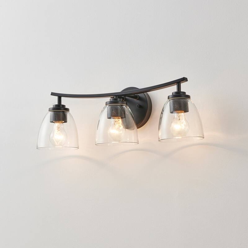 KAWOTI 3-Light Modern Bathroom Vanity with Clear Glass - Black