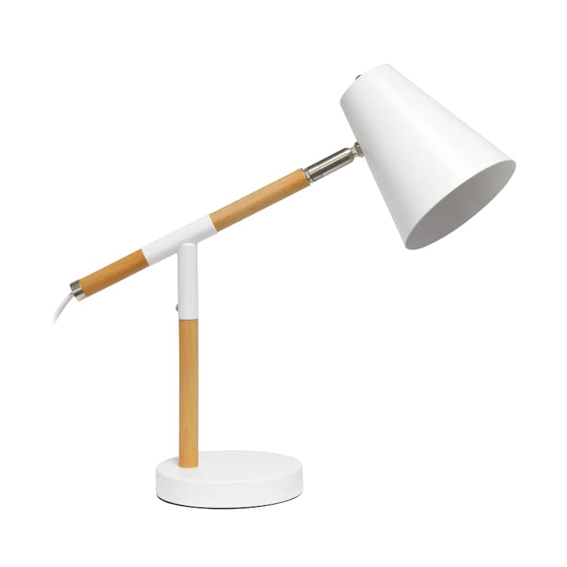 15.5" Nordic Adjustable Wood Arm Desk Lamp, Modern Table Light , Office, Bedroom, Living Room - 16.75” x 5.50” x 15.50” - Matte White