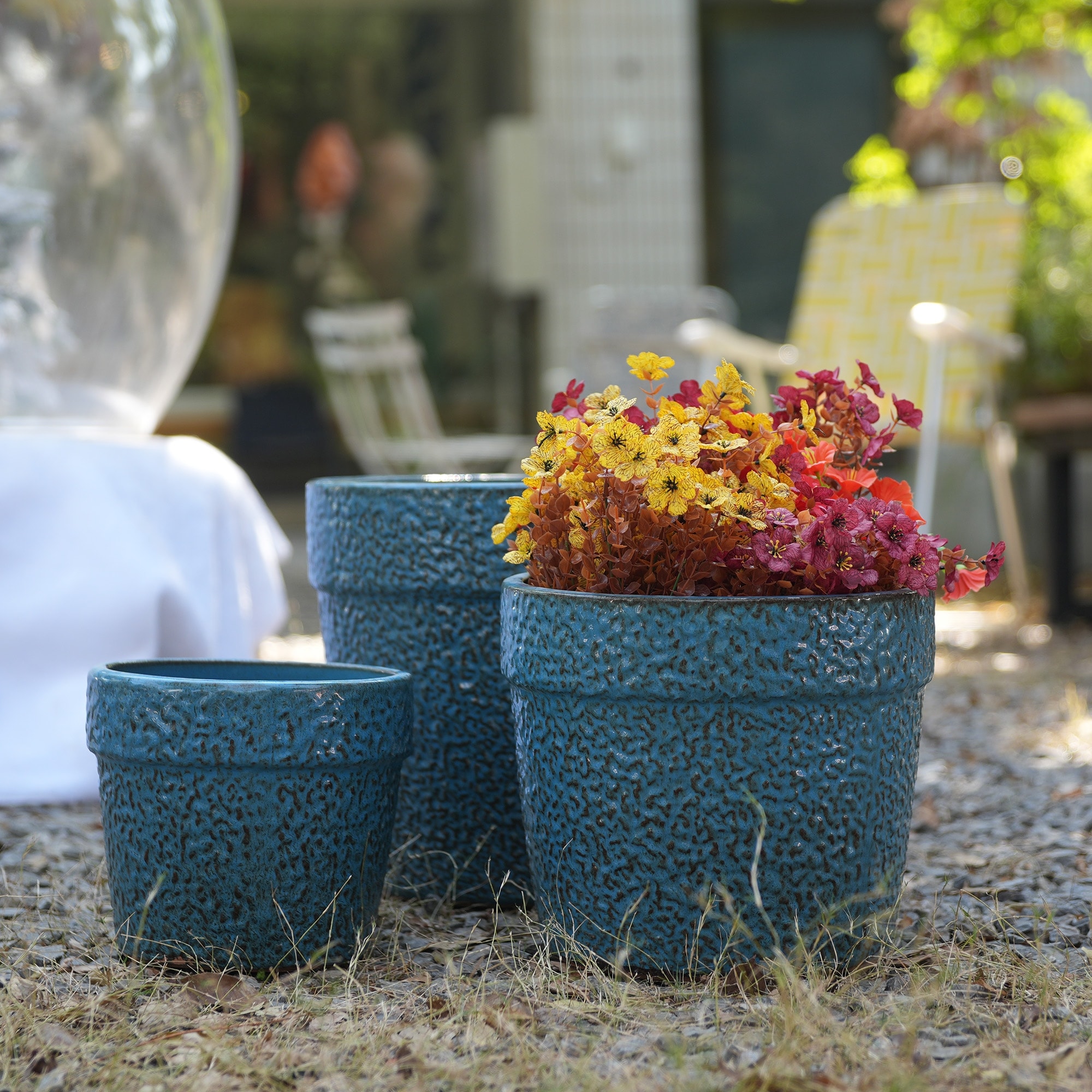 Handmade Ceramic Planter Set of 3, 15/12/9 Inch Diameter