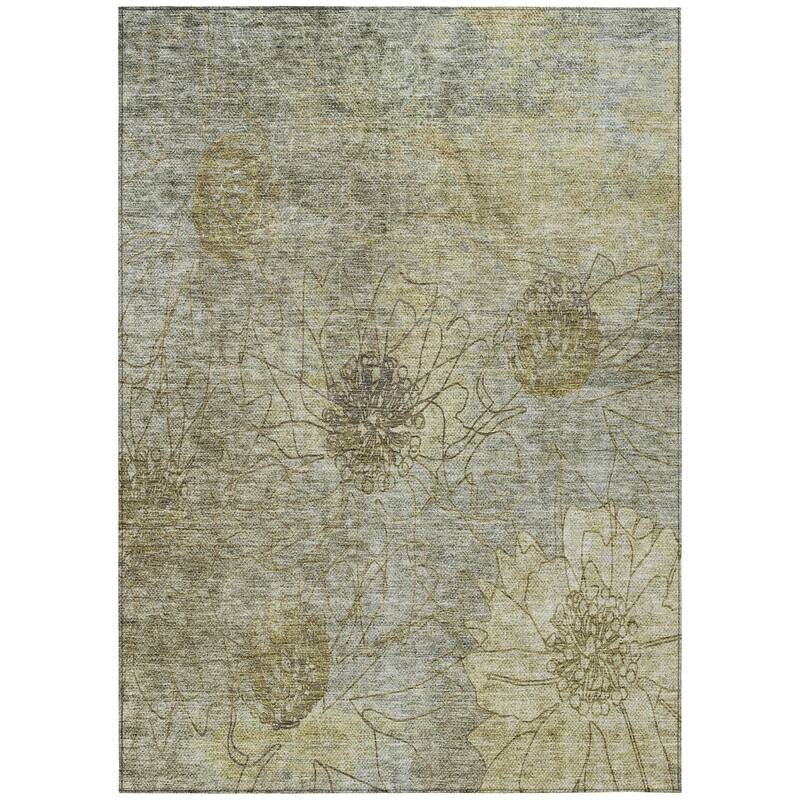 Machine Washable Indoor/ Outdoor Contemporary Floral Chantille Rug