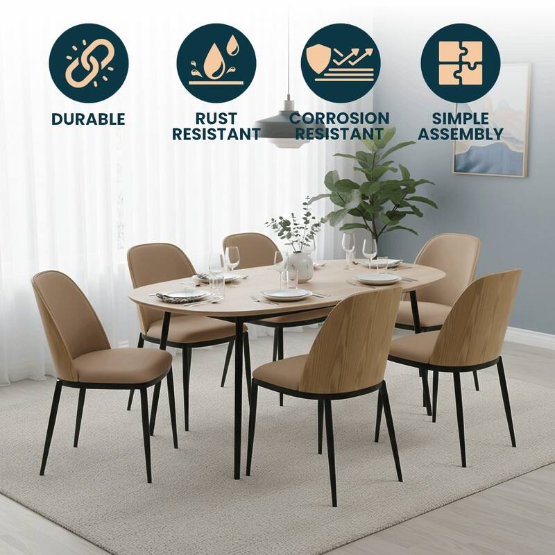 Dining Chair with Upholstered Seat and Back Side Chair with MDF Wood Frame in Black Steel