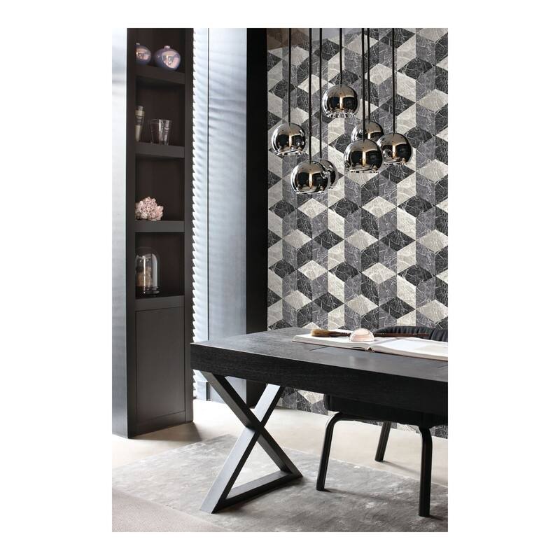 Origin Rizzo Black Geometric Stone Wallpaper - 20.5 x 396 x 0.025