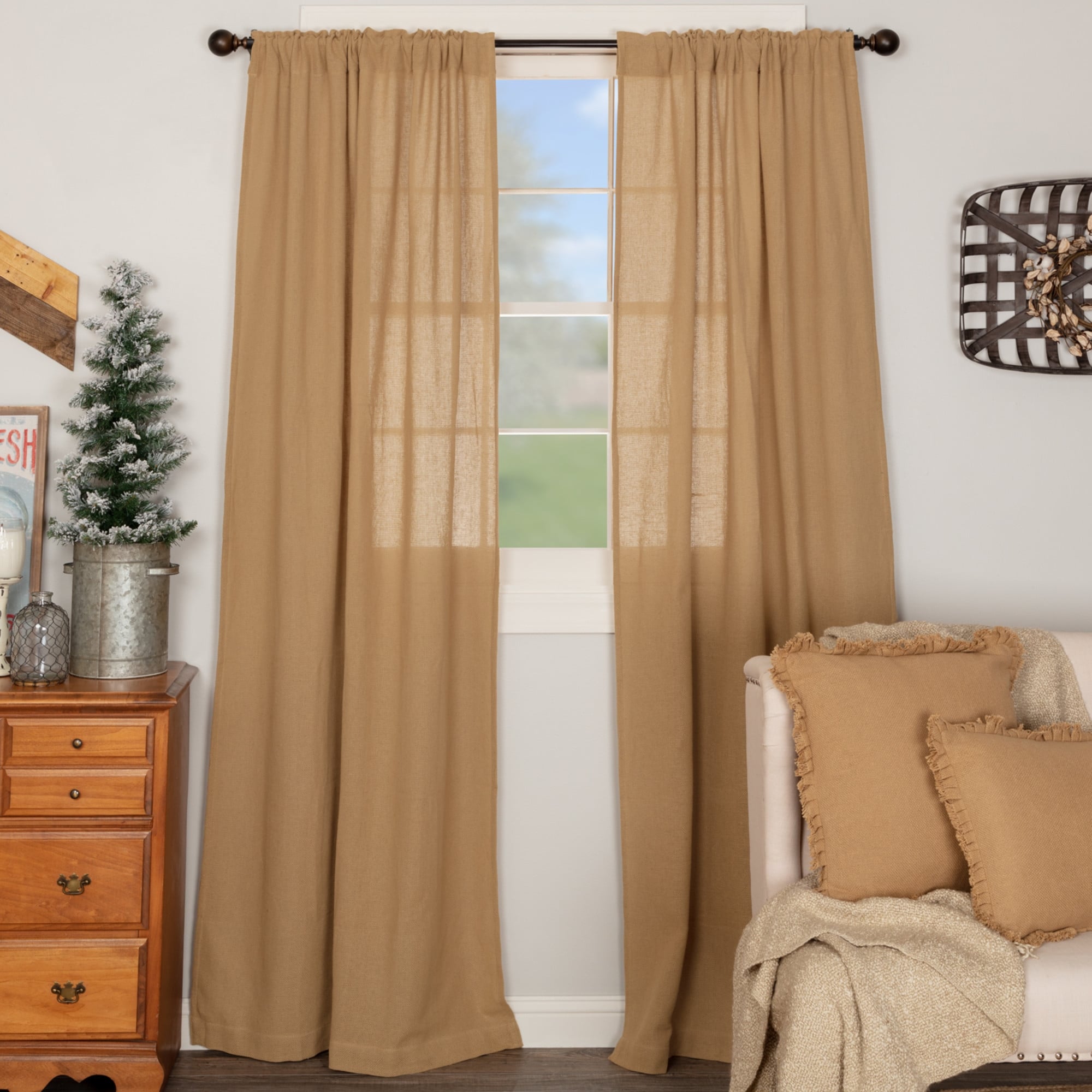Farmhouse Curtains Cotton Burlap Panel 84x40 Solid Color - Panel 84x40