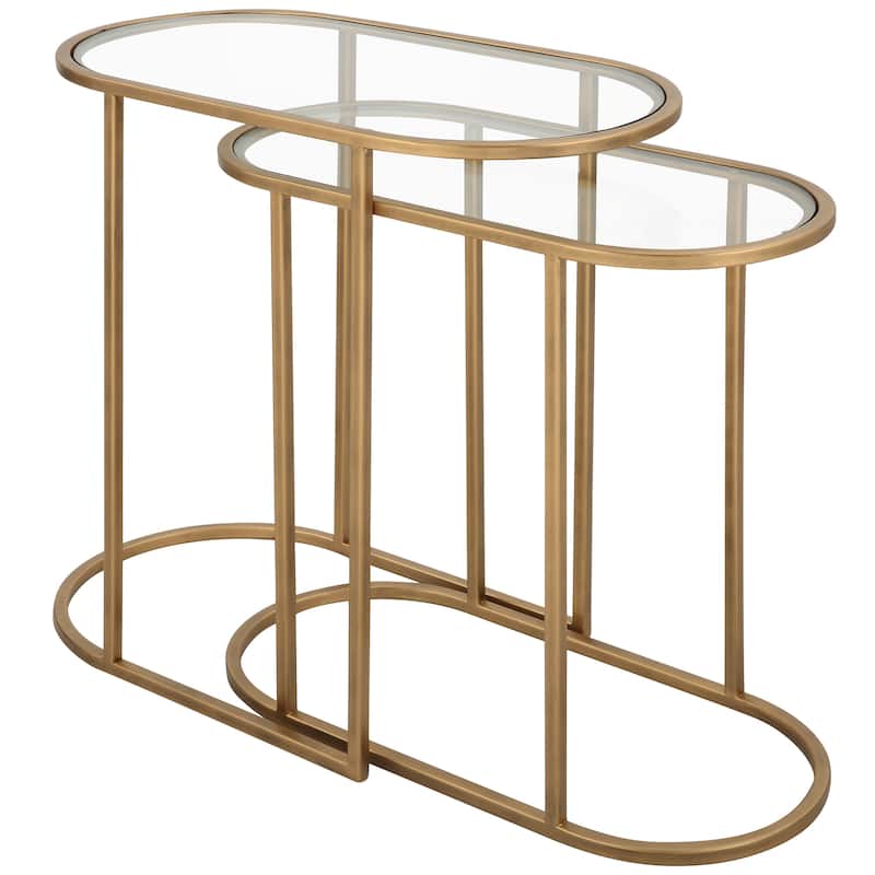 Antique Brushed Brass Nesting Tables, Set of 2 - 24"W x 22"H x 12.5"D