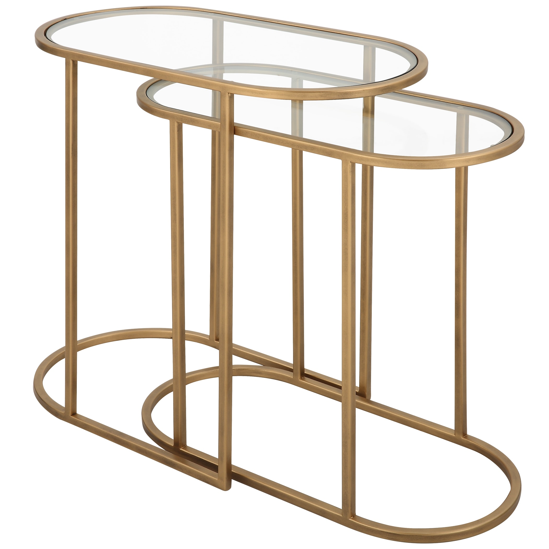 Antique Brushed Brass Nesting Tables (Set of 2) - 24"W x 22"H x 12.5"D