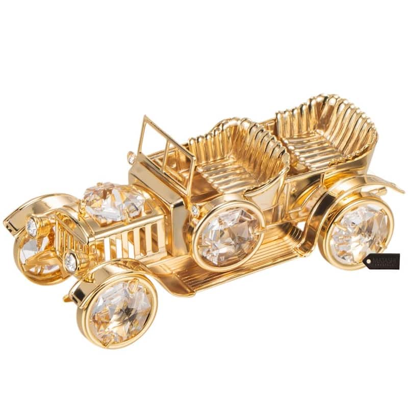 Matashi 24K Gold Plated Highly Polished Vintage Car Ornament with Genuine Matashi Crystal