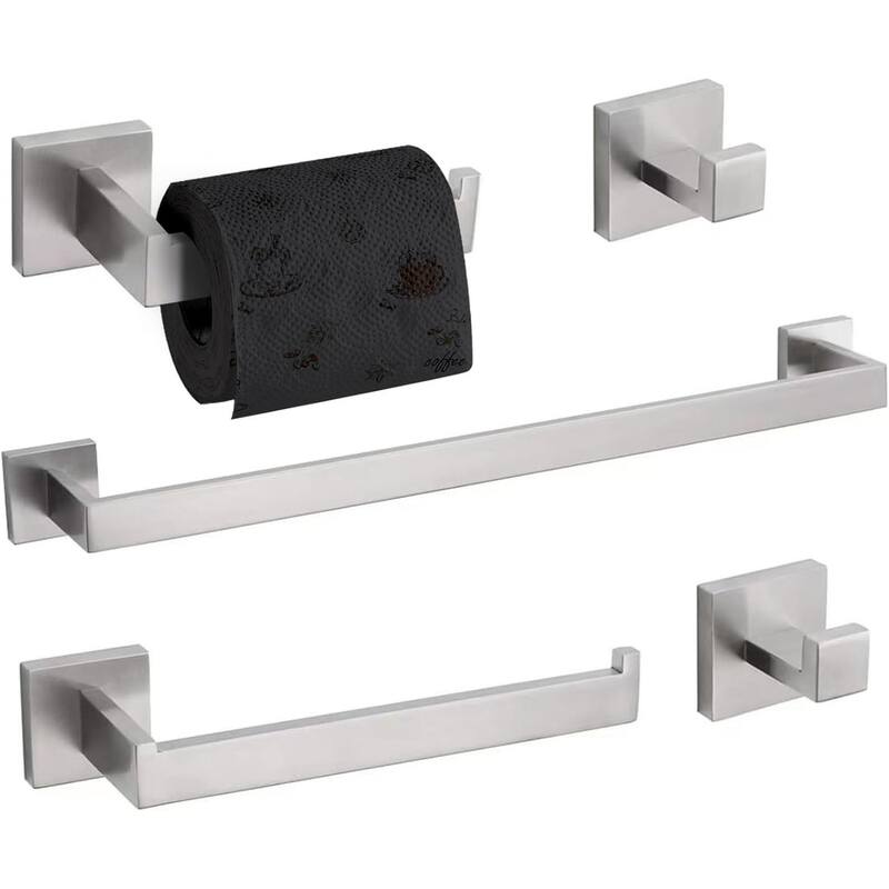 5-Piece Bathroom Stainless Steel Wall Mounted Towel Rack Set, 23.4 Inch Towel Rack - Silver