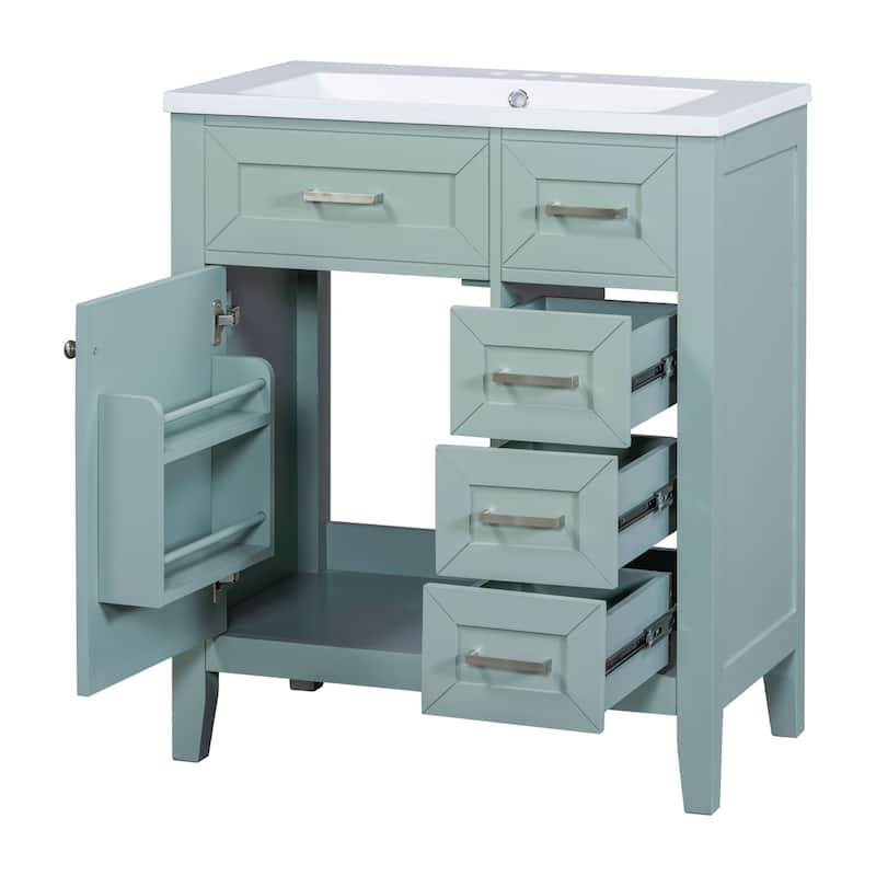 30-Inch Freestanding Green Bathroom Vanity with Ceramic Sink, Soft Close Drawers & Ample Storage