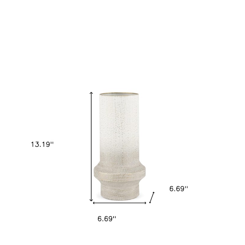 13" Off White And Gold Metal Cylinder Table Vase - 6.69