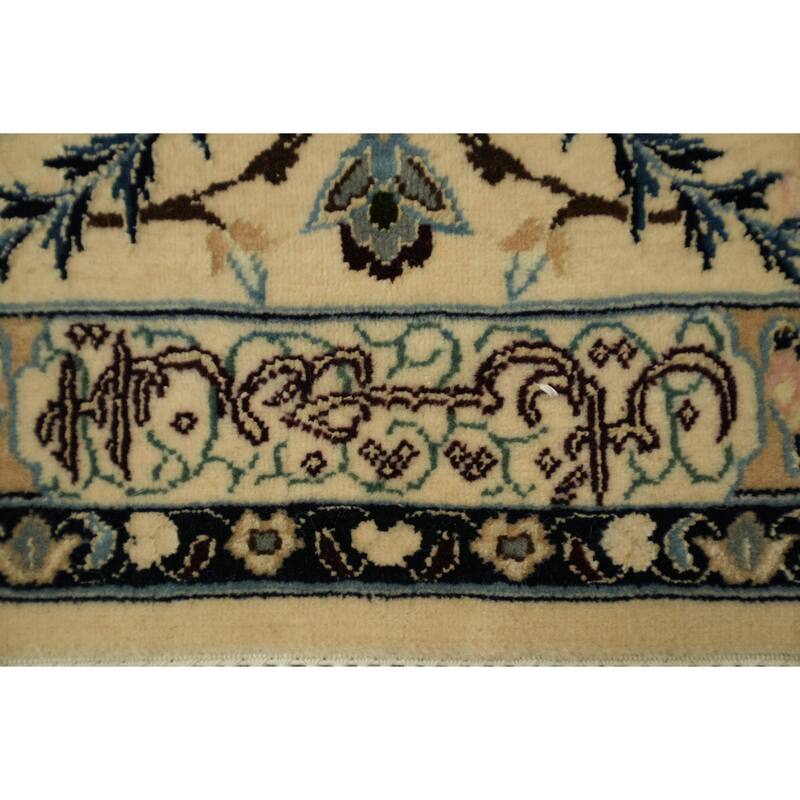 Hand Knotted Oriental Wool & Silk Carpet Traditional All-Over Navy Blue & Blues Nain Area Rug - 8' 3'' X 6' 7''