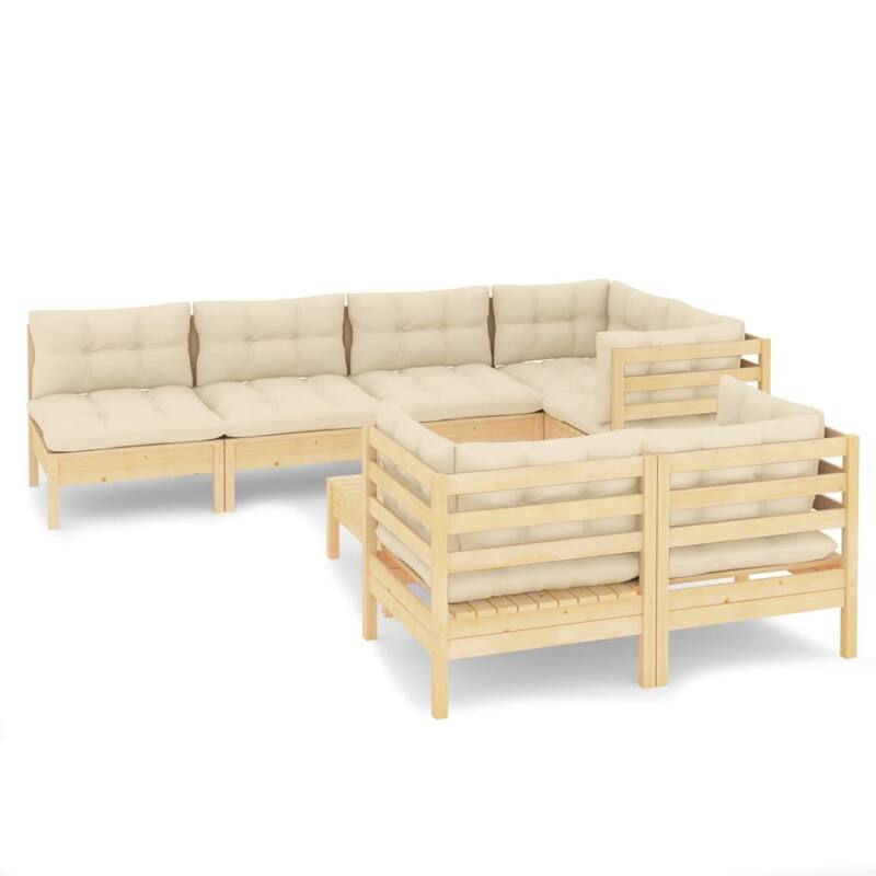 vidaXL Solid Pinewood Patio Lounge Set 8 Piece with Cushions Multi Colors