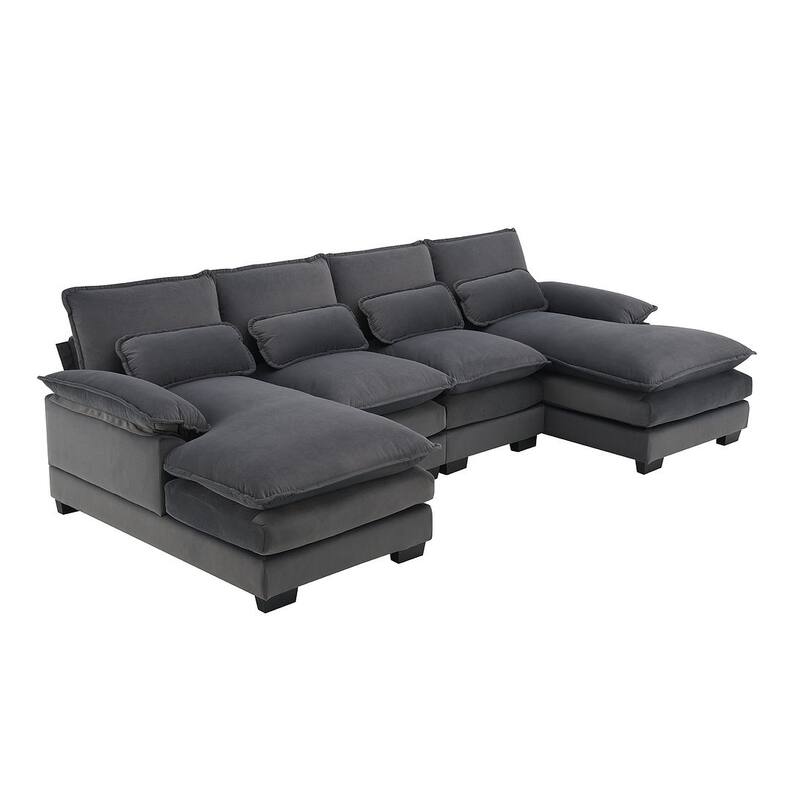 6-seat U-shaped Sectional Sofa, Sleeper Sectional with Waist Pillows for Living Room, Apartment