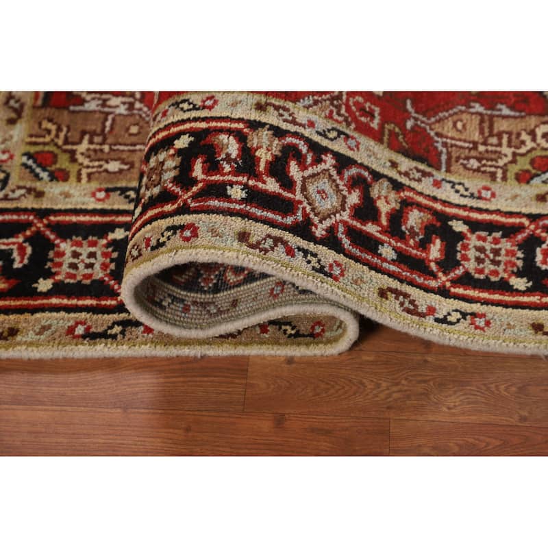 Ivory Geometric Heriz Serapi Indian Rug Hand-Knotted Wool Carpet - 3'11" X 5'10"