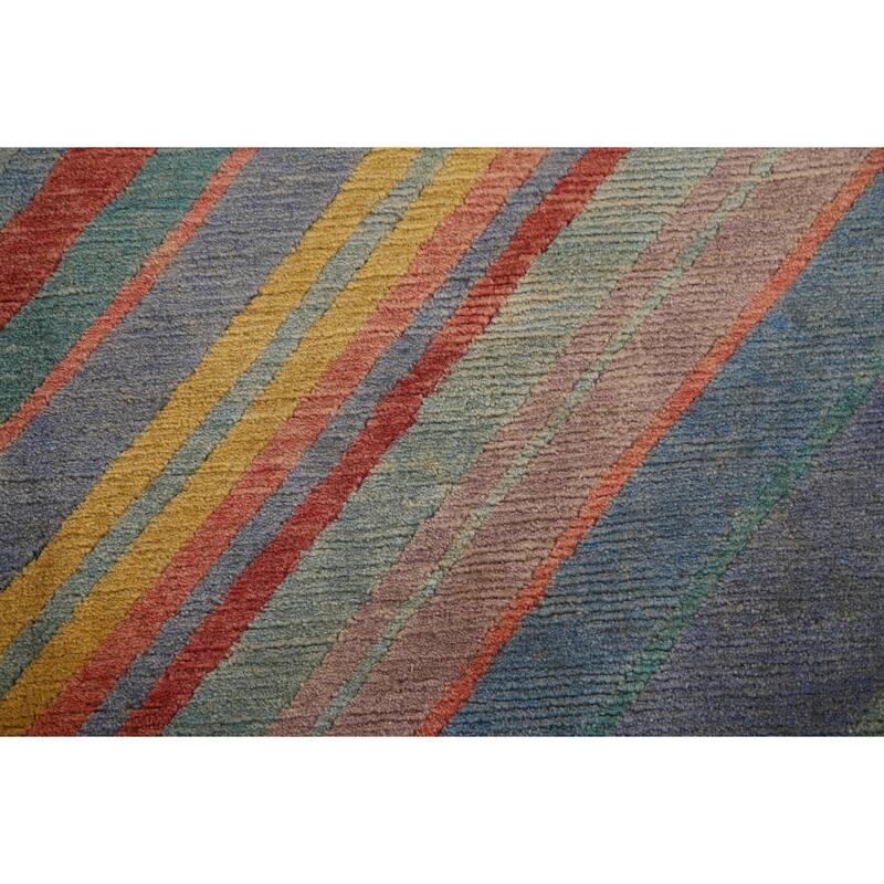 Striped Vegetable Dye Nepalese Wool Area Rug Hand-knotted Foyer Carpet - 5'0" x 8'5"
