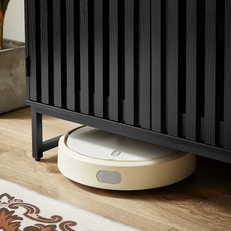 GDF Studio - Modern Cabinet with Slatted Grille Doors and Metal Legs