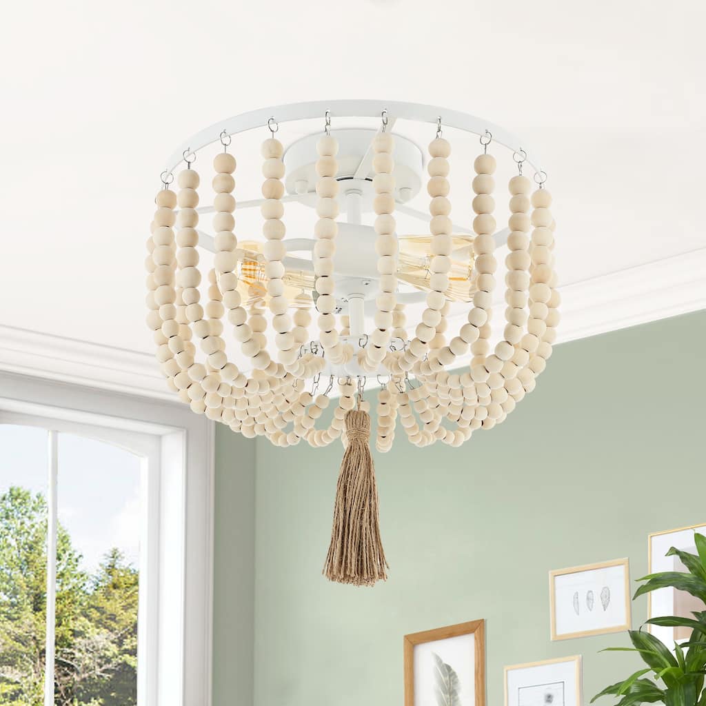 GetLedel 2-light Wood Beaded Flush Mount - White