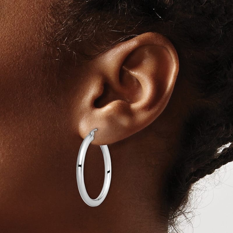 Curata 10k White Gold Polished Hinged Hoop Earrings - 30x29.3mm