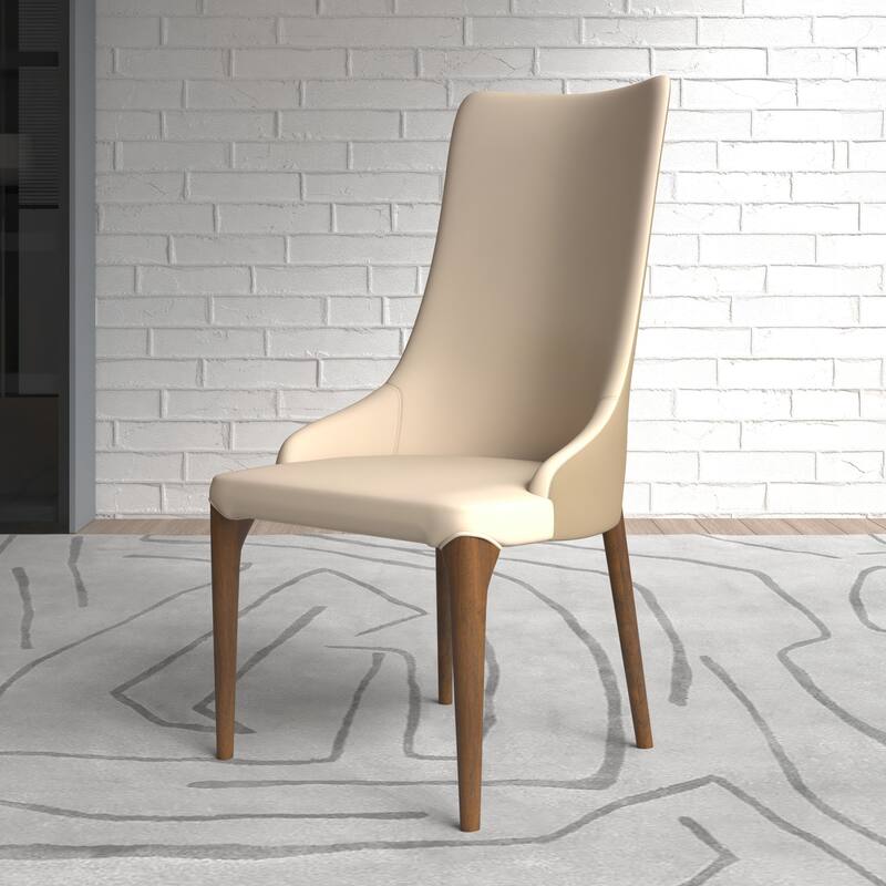 High-Back Dining Chair Upholstered in Leather with Ash Wood Legs Elm Collection