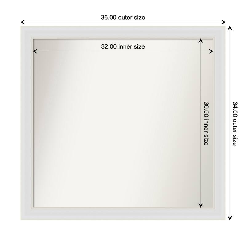 Flair Soft White Narrow Framed Non-Beveled Custom Wall Mirror, Bathroom Vanity Mirror - Outer Size: 36 x 34