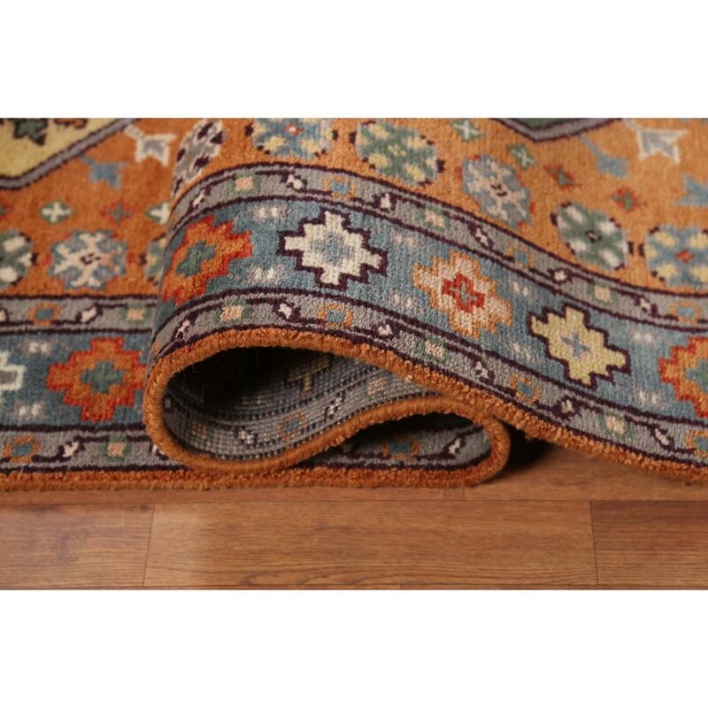 Orange Geometric Khotan Oriental Area Rug Hand-Knotted Wool Carpet - 8'0"x 10'1"