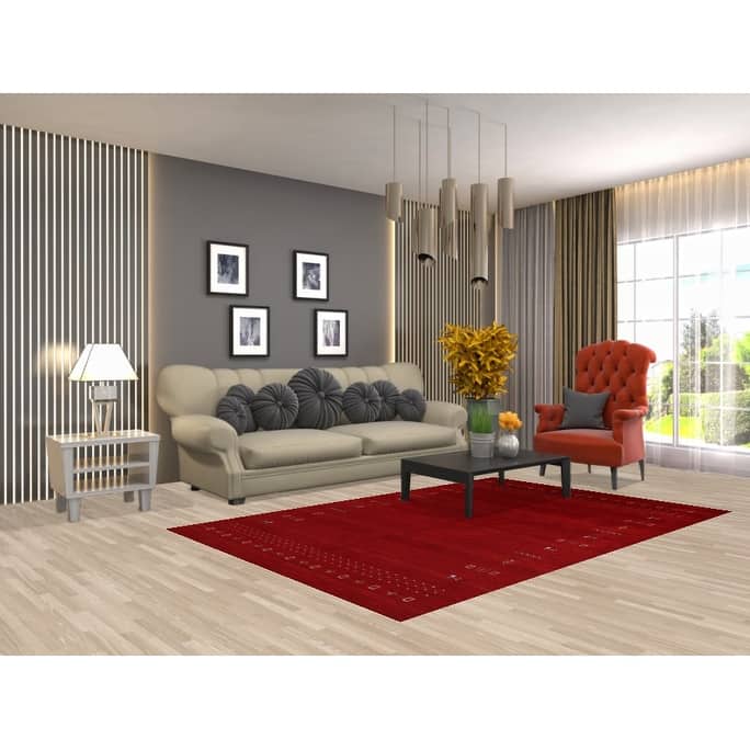 Tribal Gabbeh Indian Area Rug Handmade Modern Red Wool Carpet - 5'0" x 7'7"