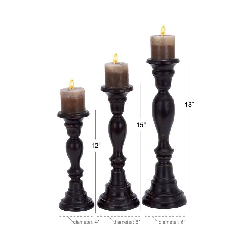 Black Mango Wood Farmhouse Candle Holder (Set of 3) - S/3 18", 15", 12"H