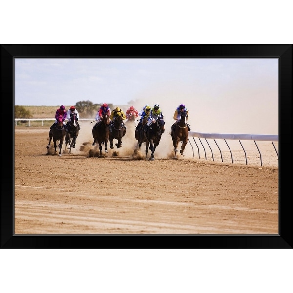 "Bush horse racing in the outback at the Birdsville Cup Races in September" Black Framed Print